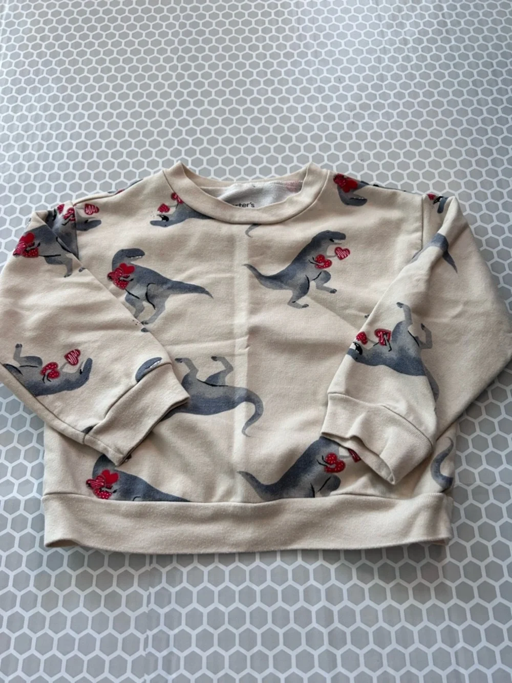 Carter's Cream Sweatshirt with Gray and Red Dinosaur’s Set. Size 3T